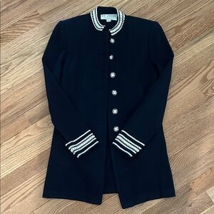 St. John Navy Knit Peacoat with Ivory Trim